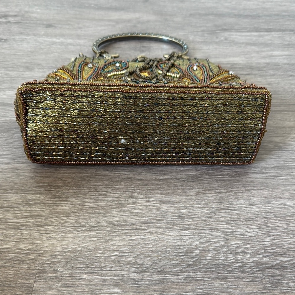 Beaded Handbag with Gold and Brown Accents - Picture 13 of 16